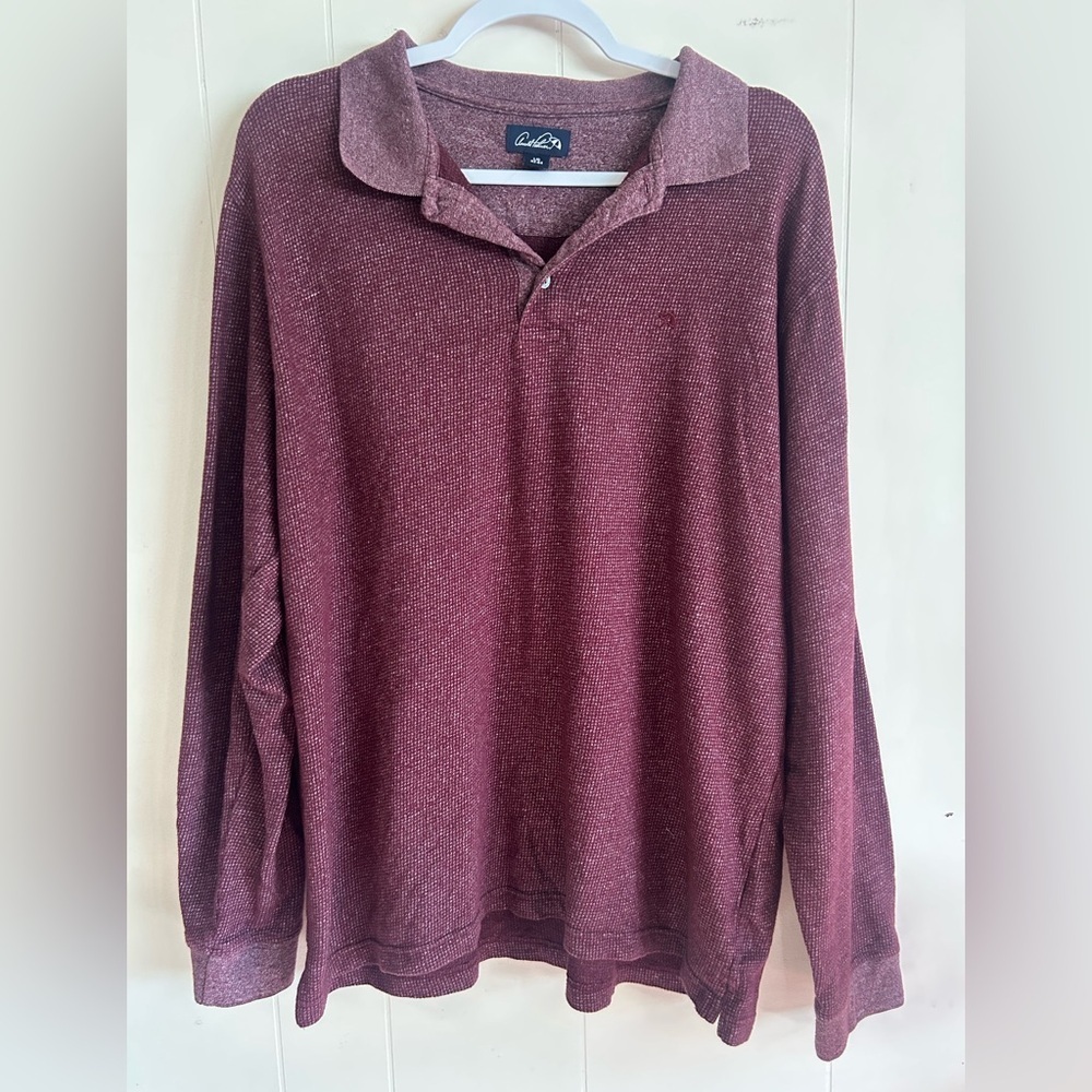 Arnold Palmer Size L, Long sleeve golf polo shirt, Collared, Merlot/Red Color